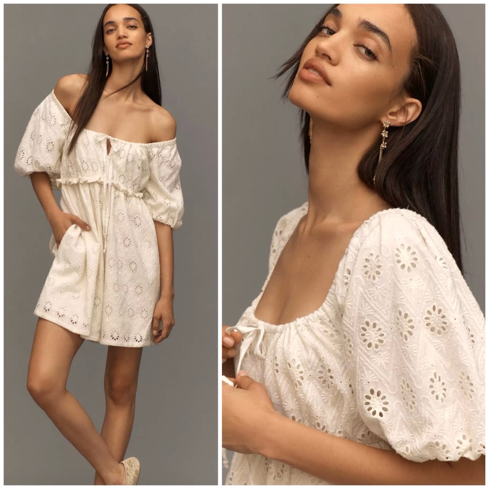 Anthropologie Pilcro Puff-Sleeve Eyelet Romper